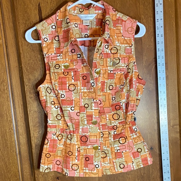 Christopher & Banks Orange Geometric Sleeveless Vest, Size M - Picture 1 of 14